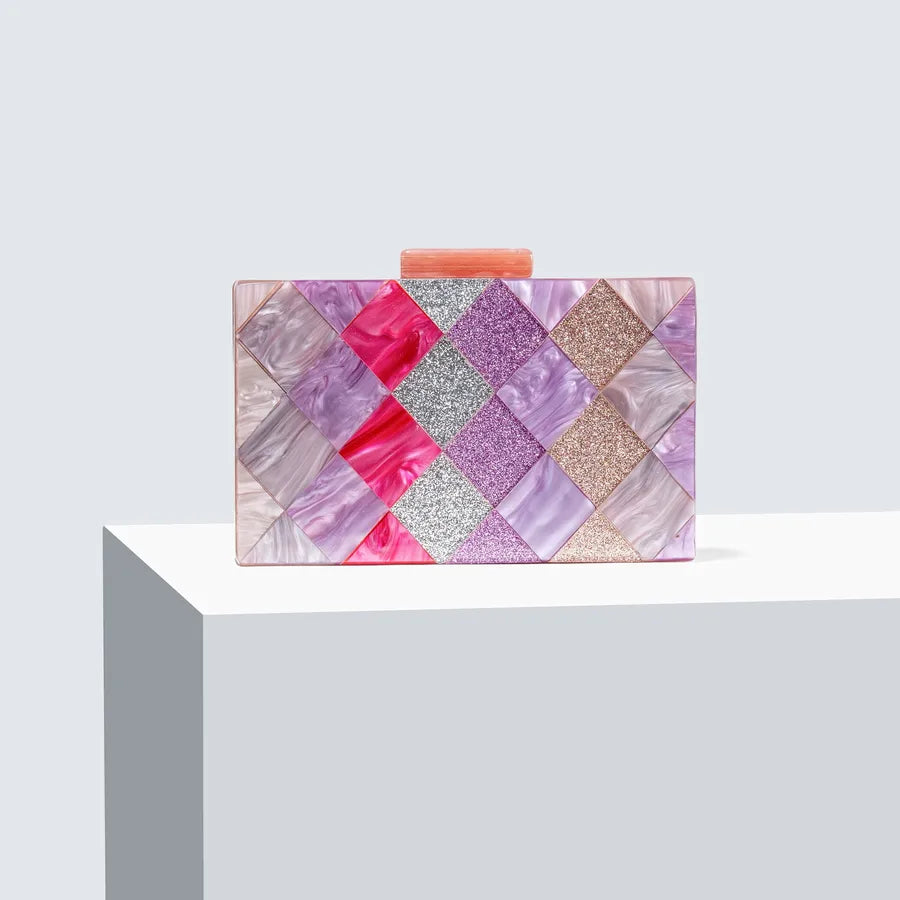 Champagne Orange Purple Arylic Color Block Square Evening Bags