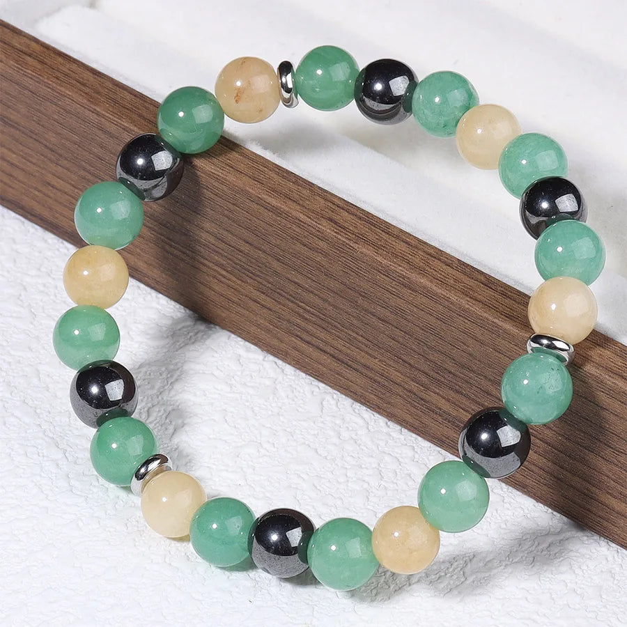 Niche Natural Stone Beaded Bracelet Black Gallstone Green Aventurine Yellow Chalcedony Handmade Bead Jewelry Elastic Rope Bracelet