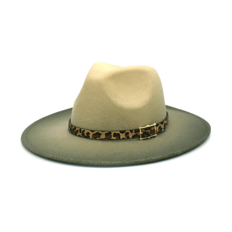 women's fashion gradient color metal button flat eaves fedora hat