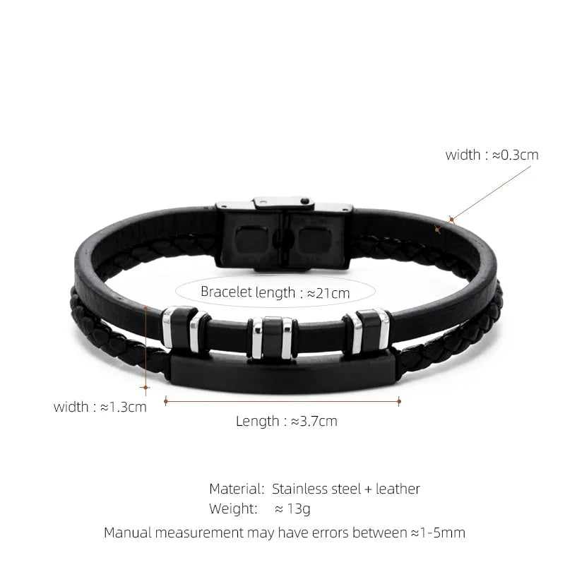 Casual Streetwear Geometric 304 Stainless Steel Pu Leather Braid 18K Gold Plated Men's Bracelets