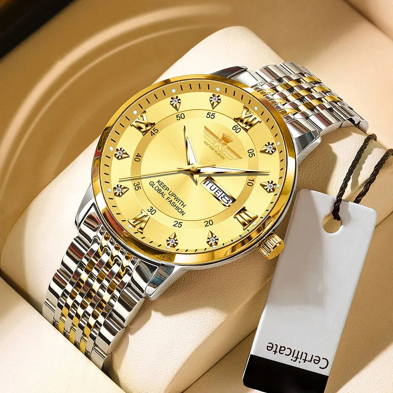 Casual Retro Color Block Butterfly Double Snap Quartz Men's Watches