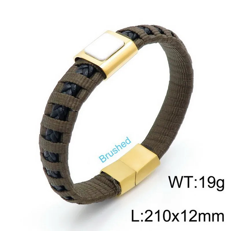 Casual Simple Style Geometric Cowhide Titanium Steel Plating Men's Bracelets