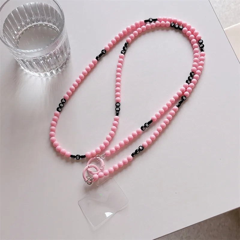 Handmade Short Pearl Letter Phone Case Chain New Butterfly Knot Diy Women's Chain Accessories Elegant Simplicity Mobile Cover