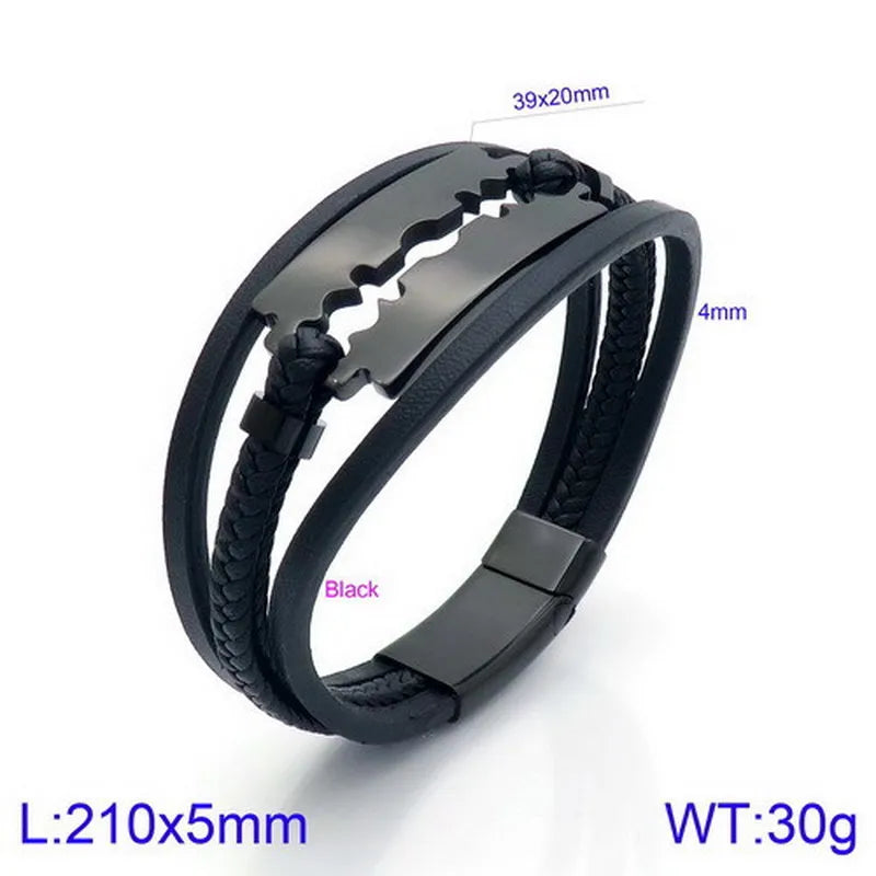 Hip-Hop Retro Color Block Pu Leather Titanium Steel Plating 18K Gold Plated Men's Bracelets