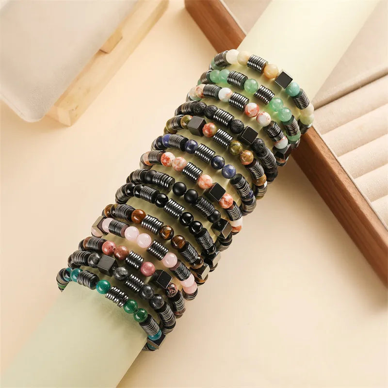 Geometric natural stone black gallstone Bracelets In Bulk