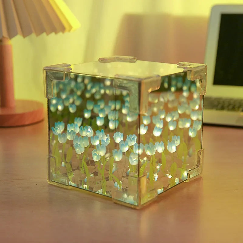 Handmade diy flower sea cube Tulip three-dimensional night light material girlfriend couple girlfriends birthday gift