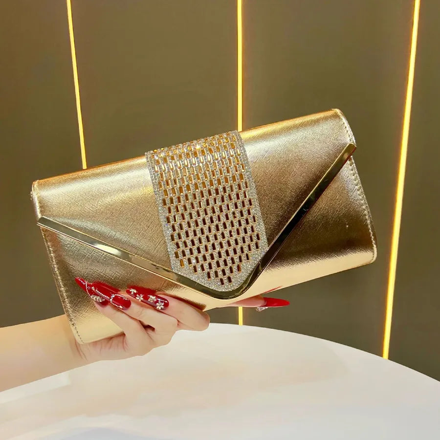New Women's Clutch Bag Evening Dinner Crossbody Diamond Embellished Square Polyester Party Handbag Dress Bag