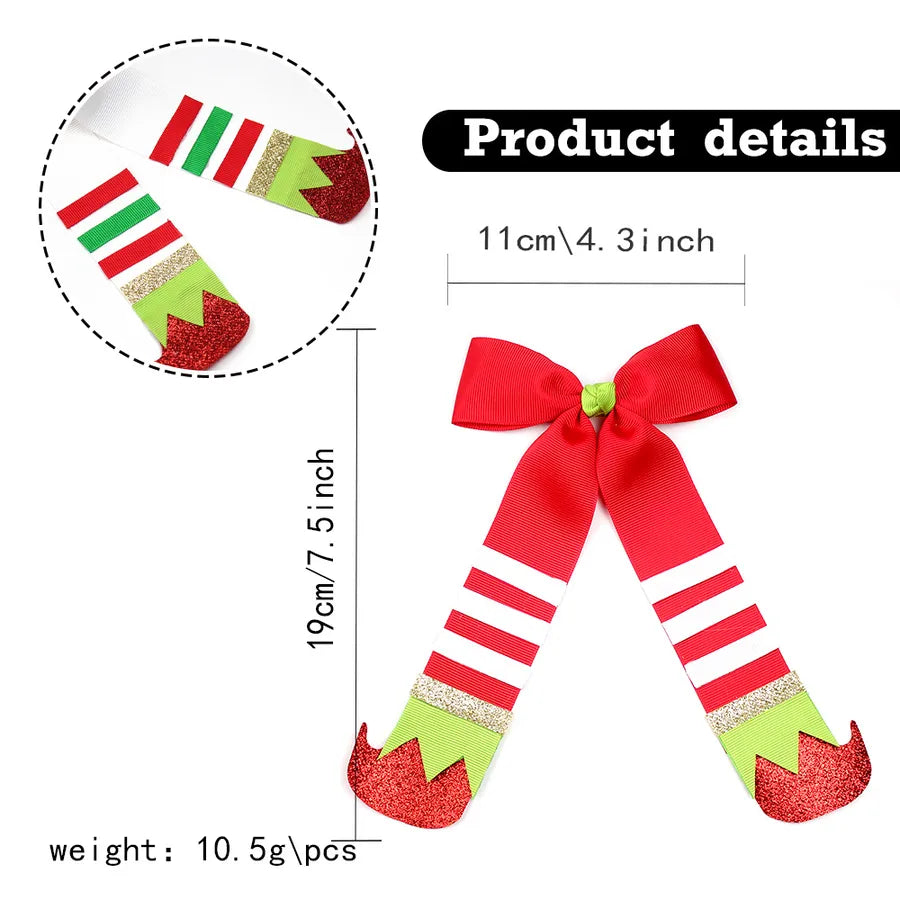 Christmas Boot Hair Clip Butterfly Knot Sash Red And Green Color Matching Christmas Costume Headwear Girls Cute Hair Accessories