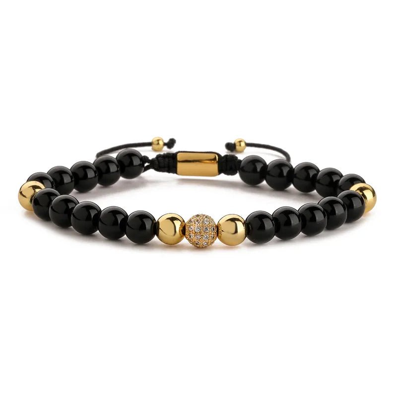 retro roman style geometric howlite stone tiger eye beaded inlay zircon unisex bracelets