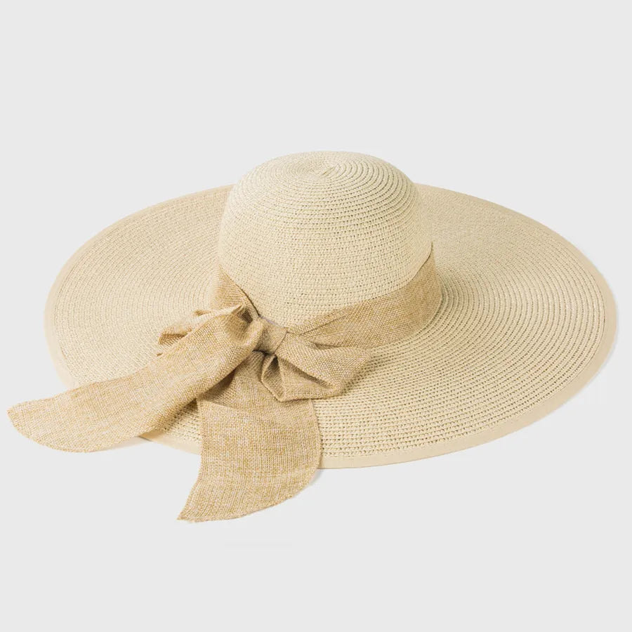 large-edge bow-knot edging straw sunscreen hat