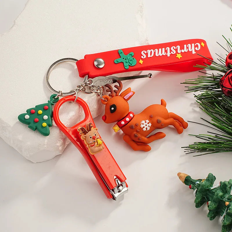 Cartoon Style Christmas Tree Santa Claus PVC Christmas Unisex Keychain