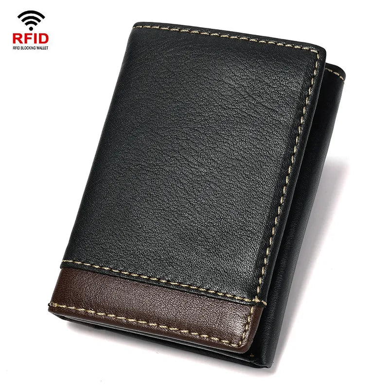 men's solid color leather buckle small wallets