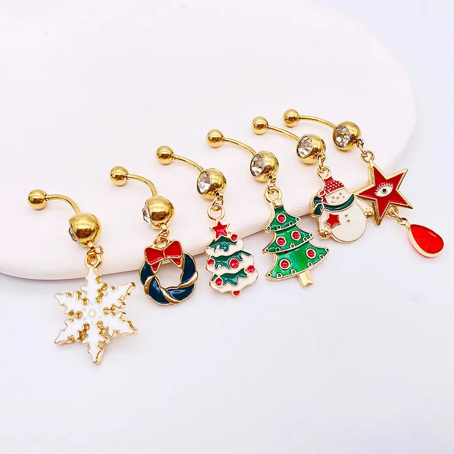 Christmas Belly Button Ring Stainless Steel Belly Stud Santa Claus Snowflake Deer Pendant  Navel Jewelry