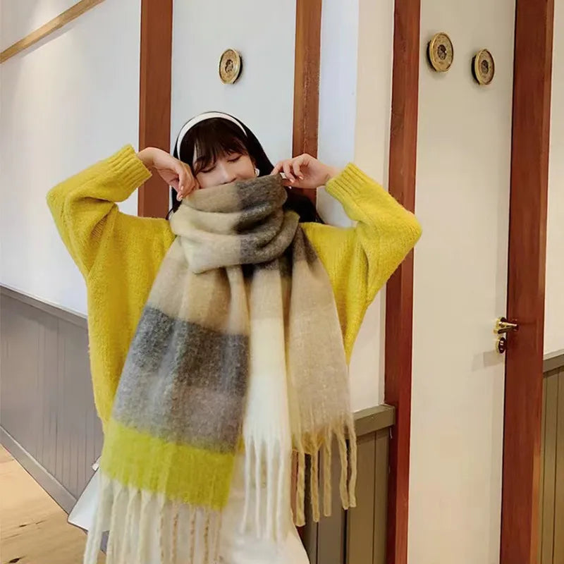 women's fashion stripe polyester tassel winter scarves