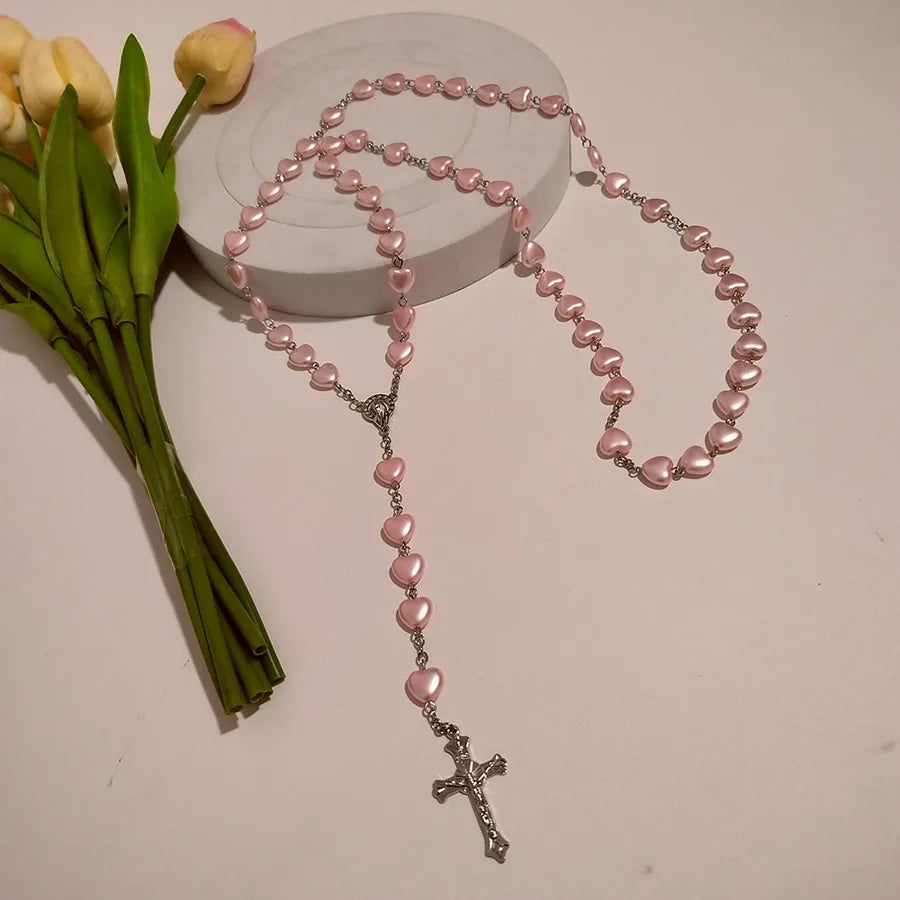 59 8mm10mm love pink rosary necklace Virgin Mary rosary L chain   best selling