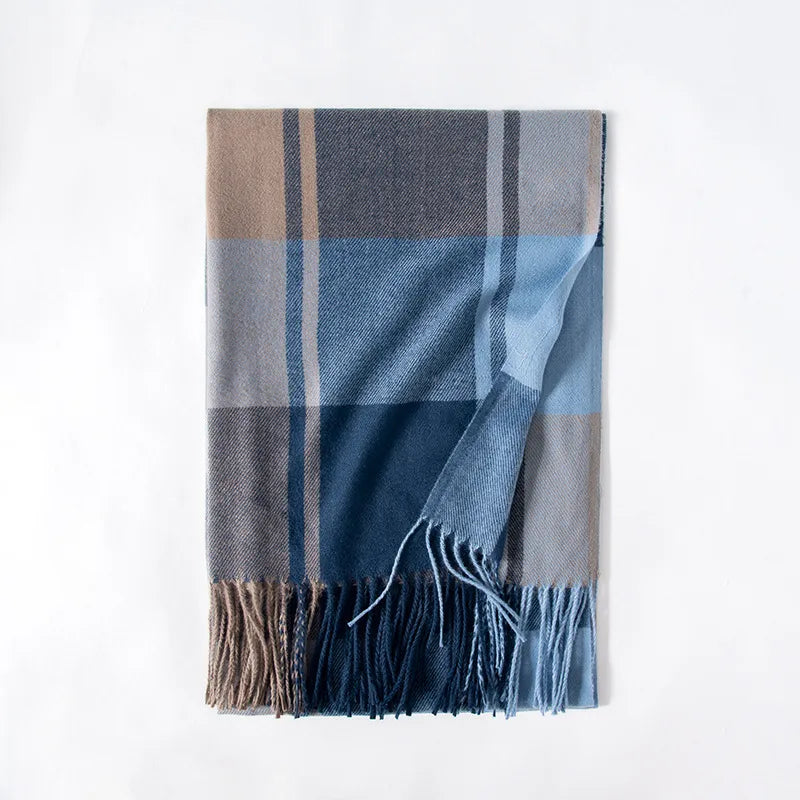 women's fashion plaid polyester knitted winter scarves