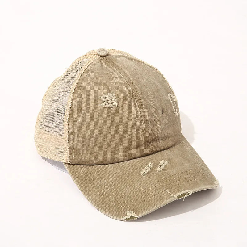 New Washed Retro Pure Color Mesh Hat Cross Design Sun Protection Baseball Cap Spring Autumn Season Unisex Hat
