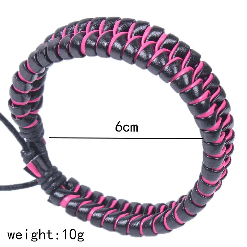 hip-hop color block pu leather knitting men's wristband