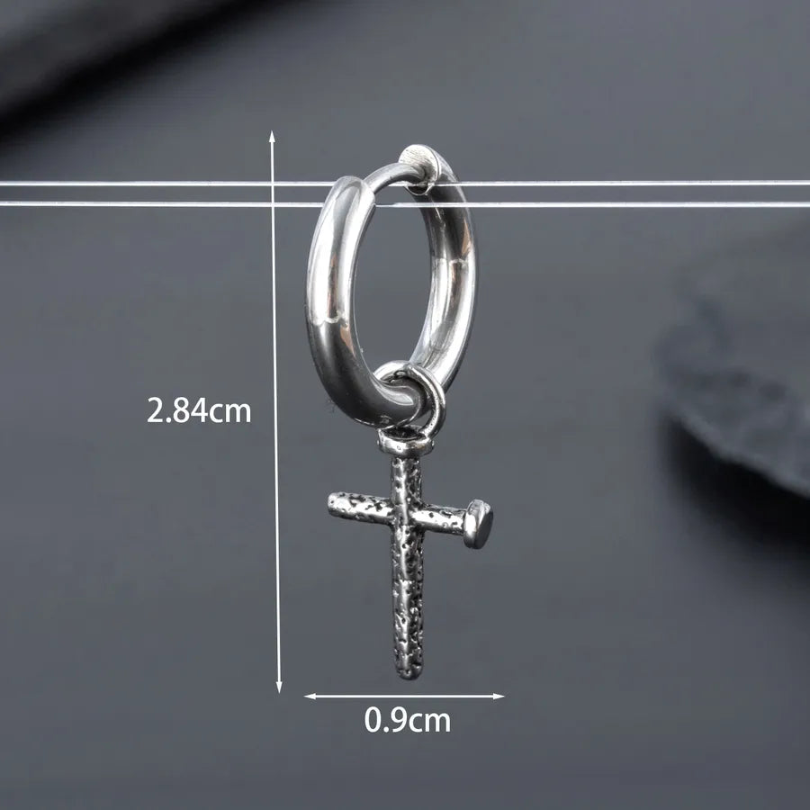 1 Piece Hip-Hop Punk Cross 316 Stainless Steel  Drop Earrings