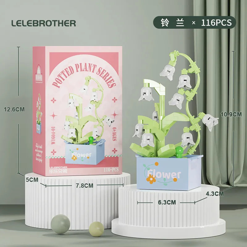 Compatible with  Blocks Flower Children's Educational Assembled Simulation Eternal Flower Flowers Fleshy Potted Toy Gift Wholesale