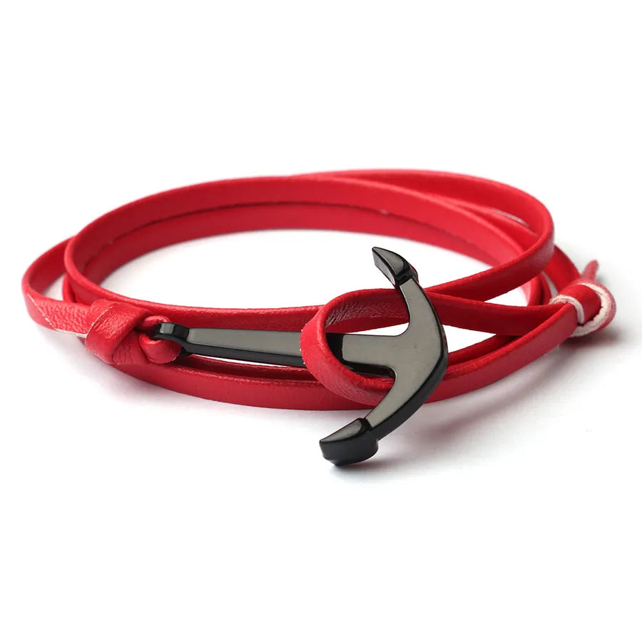 retro ethnic style anchor alloy leather rope polishing plating men's bracelets
