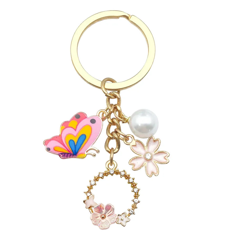 Cute Sweet Heart Shape Butterfly Alloy Enamel Bag Pendant Keychain