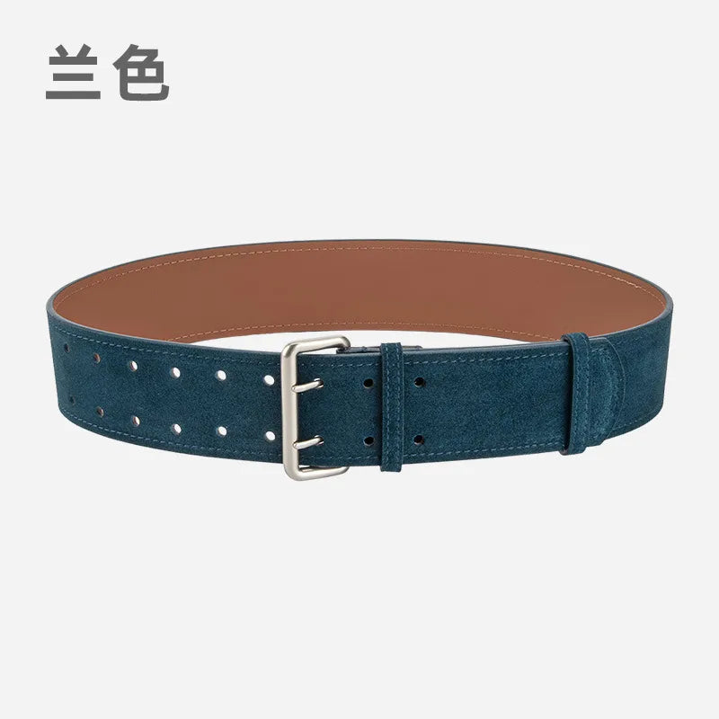 Retro Simple Style Solid Color Two-Layer Cowhide Alloy Plating Women's Leather Belts