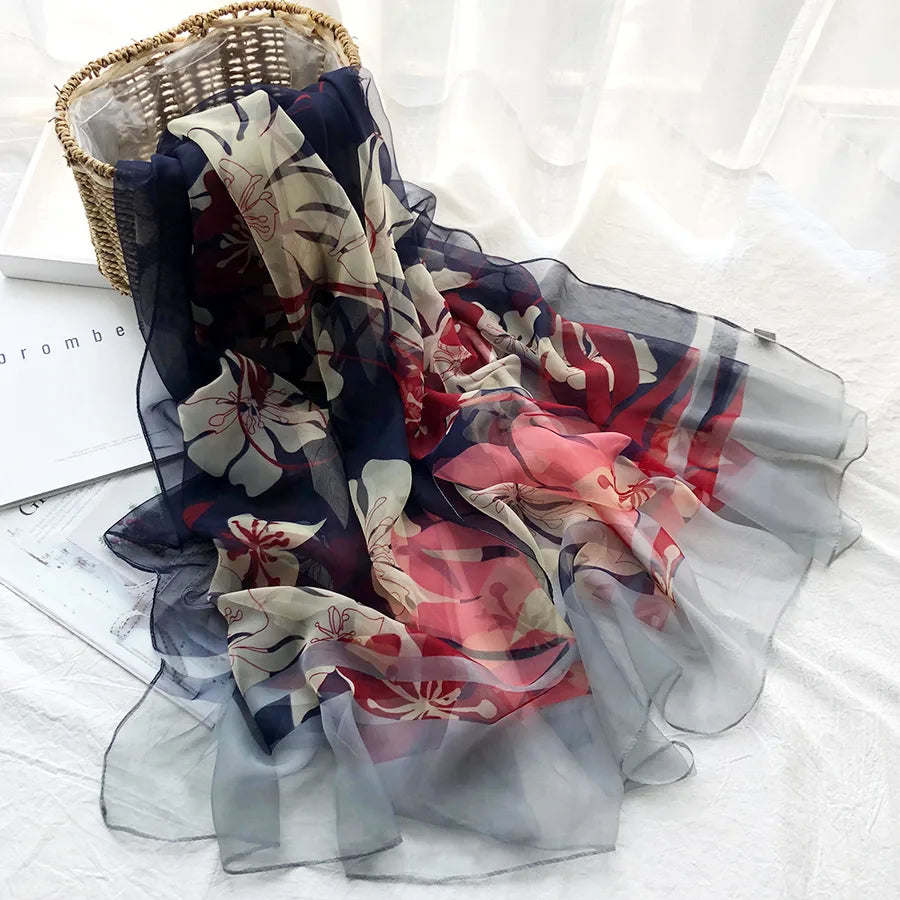 women's streetwear gradient color flower ice silk soft yarn scarves & gloves