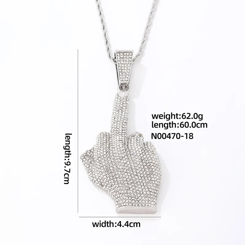 Wholesale Hip-Hop Vintage Style Rock Gesture 304 Stainless Steel Plating Inlay K Gold Plated Rhodium Plated Zircon Pendant Necklace
