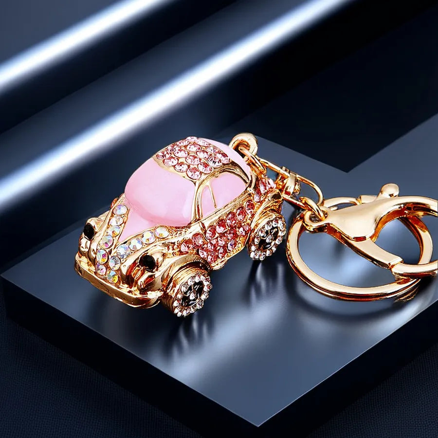 cute car metal diamond women's bag pendant keychain