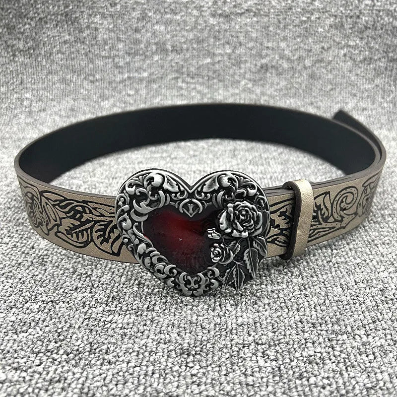 retro heart shape pu leather alloy women's leather belts