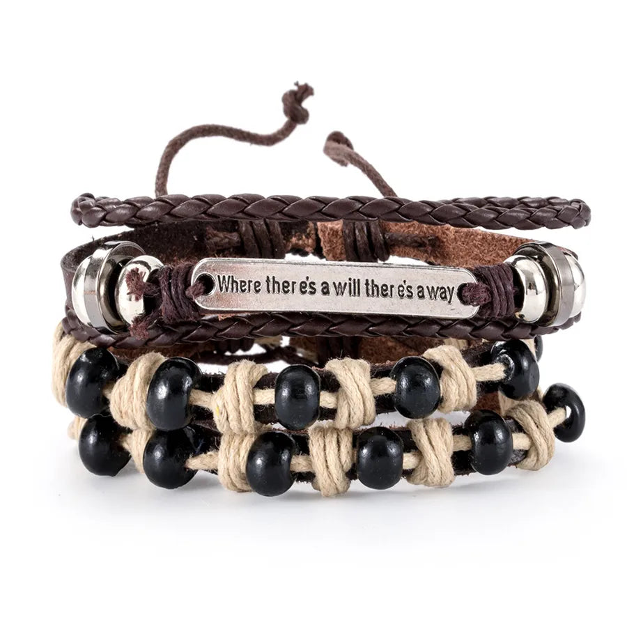 retro geometric pu leather knitting unisex bracelets