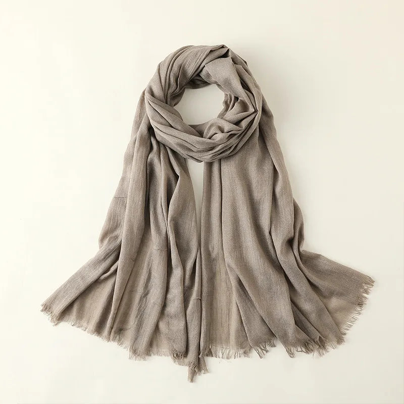 women's elegant solid color cotton silk scarves