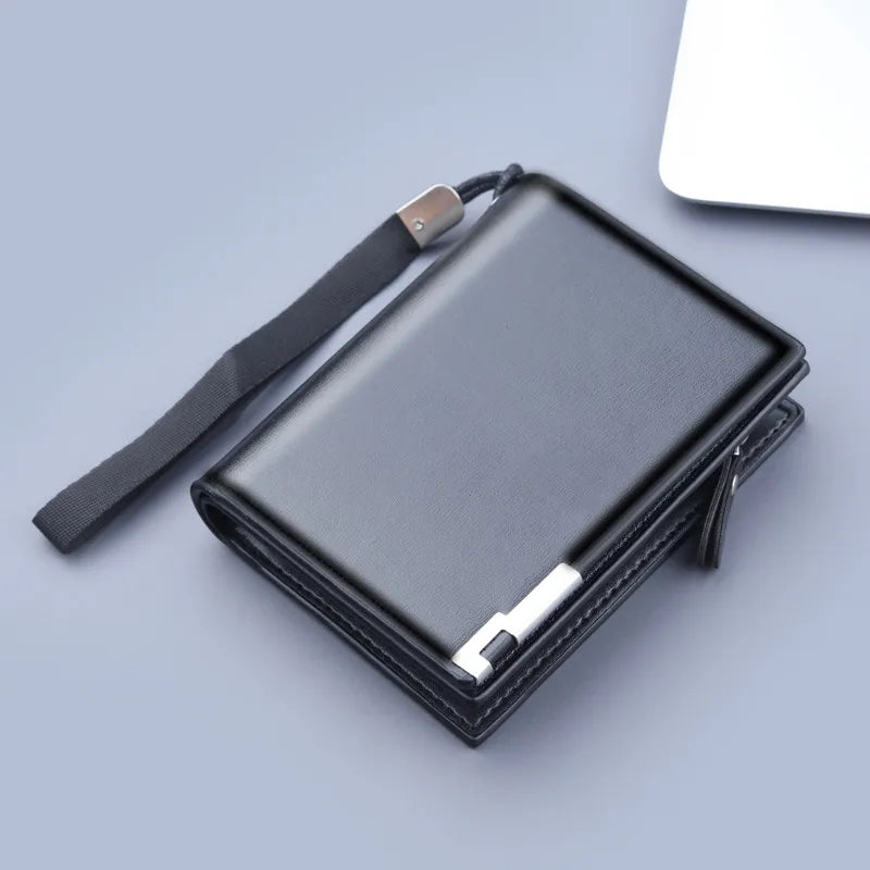 men's solid color pu leather zipper wallets