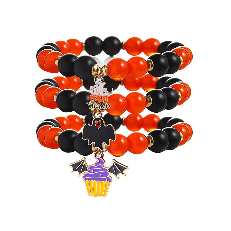 Ghost Bat Halloween Bracelets Women's Fashion Seed Bead Bracelet Set Women's Bracelets Glass Material Pumpkin Skull Design