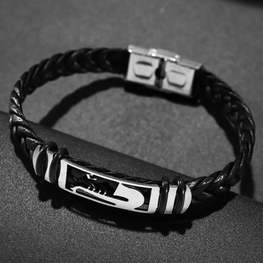 Retro Punk Solid Color 304 Stainless Steel Pu Leather Plating Men's Bangle Men Cord & Leather Bracelets