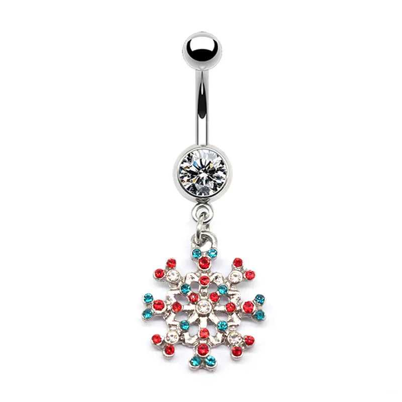 1 Piece Belly Rings Simple Style Christmas Tree Snowflake Stainless Steel Copper Plating Inlay Rhinestones