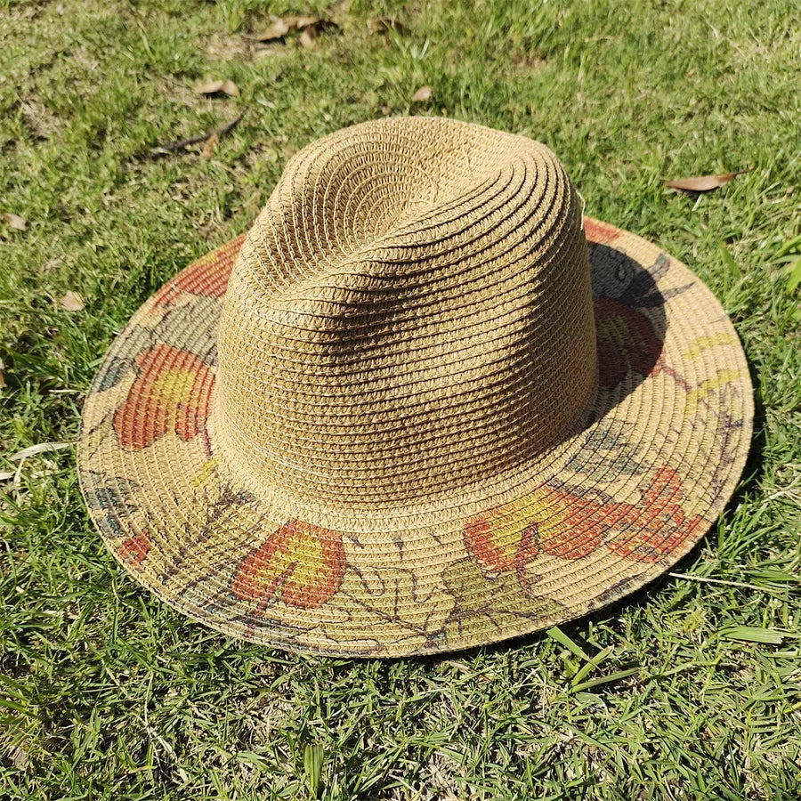 women's simple style color block flat eaves straw hat