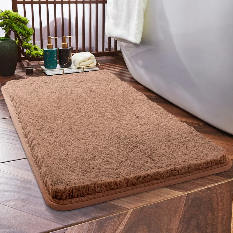 Household Bathroom Door Mat Solid Color Simple Bathroom Absorbent Non-Slip Mat Spot  Thickened Fiber Floor Mat