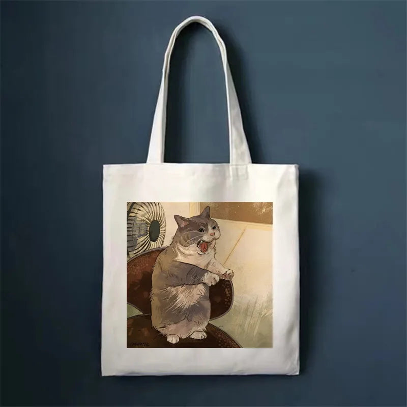 women's simple style cat shopping bags