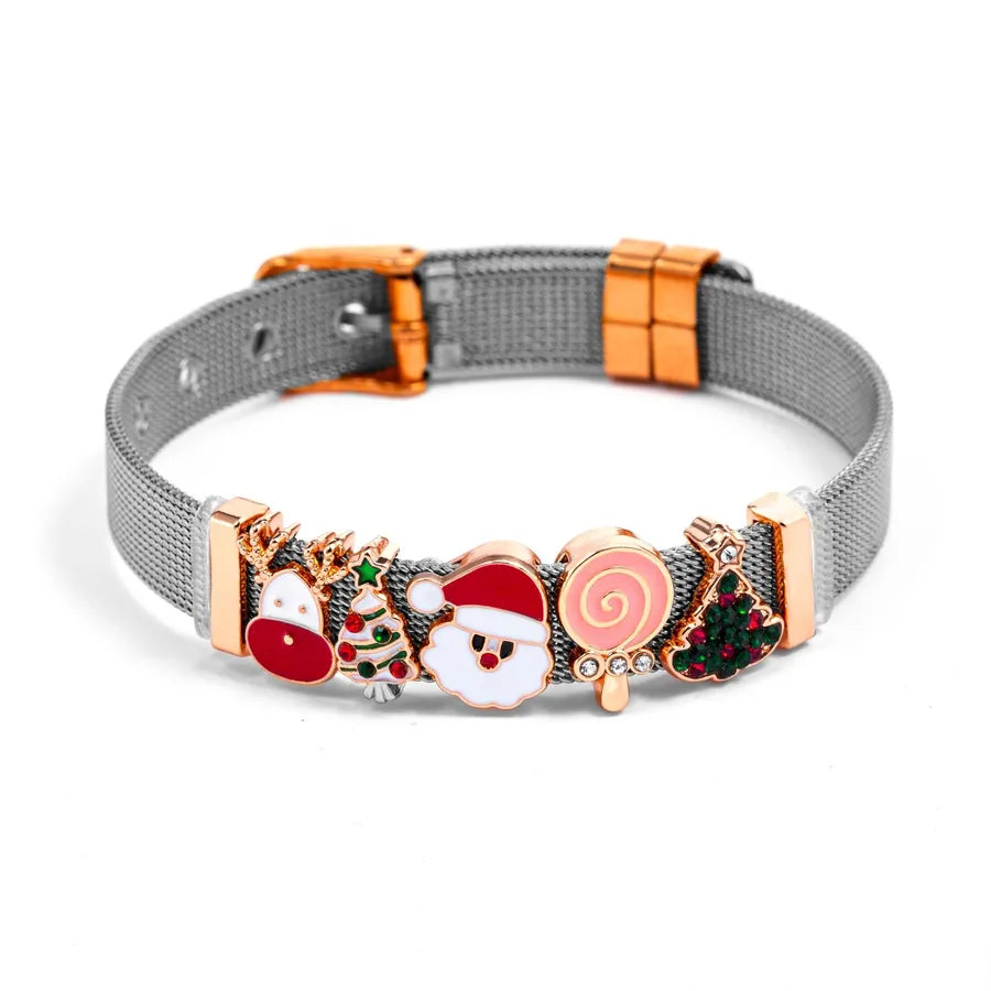 Adjustable Stainless Steel Christmas Santa Claus Beads Bracelet New Arrival Popular Christmas Gift Round and Elliptical Original Design Unisex