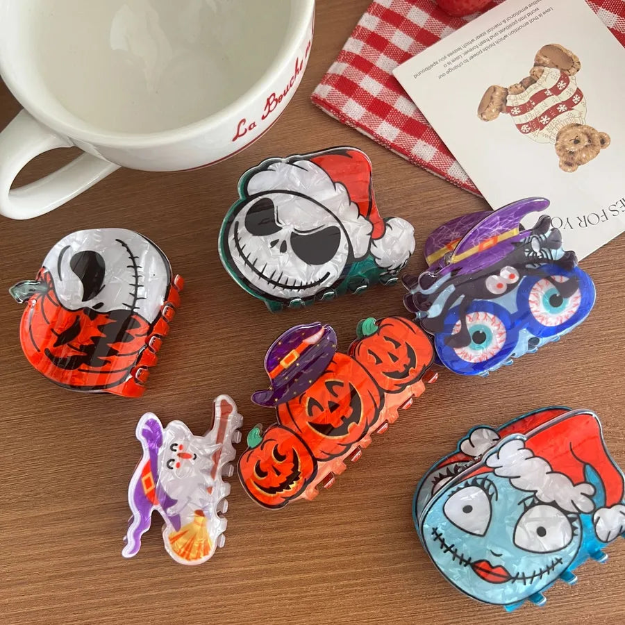 Halloween Jack Pumpkin Hair Clip Festive Apple Face Shark Clip Girls Holiday Headwear Skeleton Design Mixed Material Hair Accessory