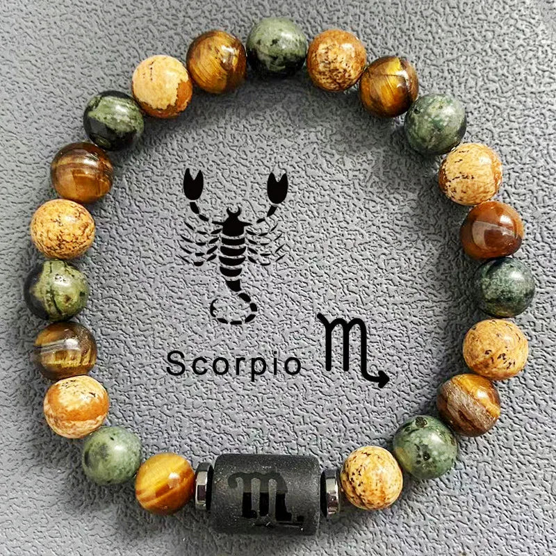 Twelve Constellation Natural Stone Beads Bracelet Hot Selling Tiger Eye Stone Picture Stone Mix and Match Couple Beads Bracelet