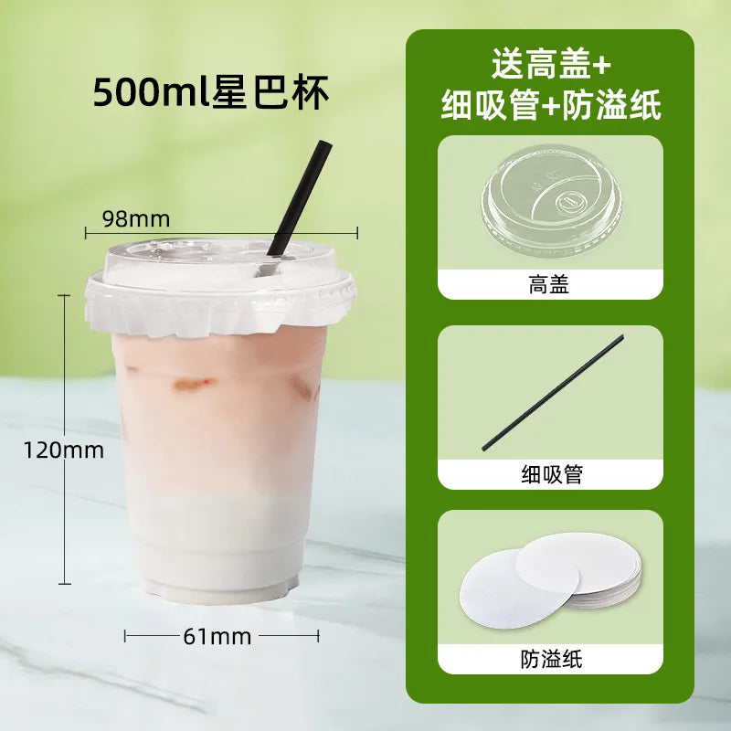 in stock wholesale disposable cup milk tea batch with lid thickened transparent plastic cup stall store packing cup