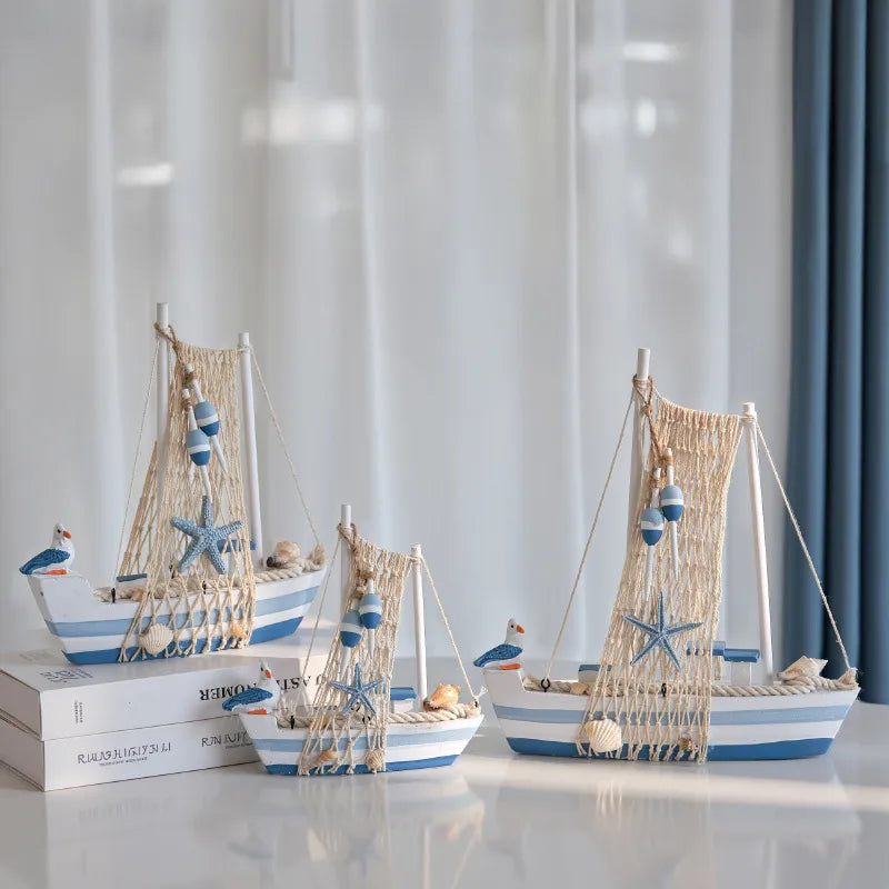 Mediterranean Sailing Boat Model Wooden Craft Ship Desk Decoration Ocean Style Smooth Sailing Ornament Small Bird Boat