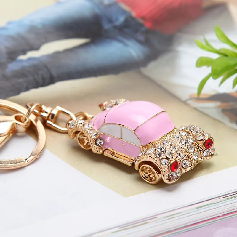 cute car metal diamond women's bag pendant keychain
