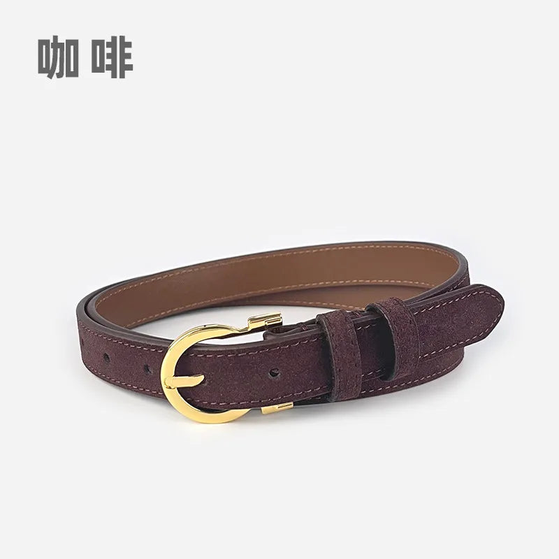 Basic Solid Color Two-Layer Cowhide Alloy Leather Women's Leather Belts