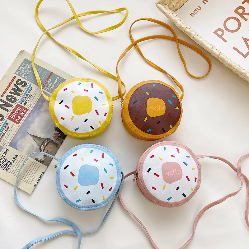 Kid'S Pu Leather Donuts Cute Round Zipper Shoulder Bag Crossbody Bag