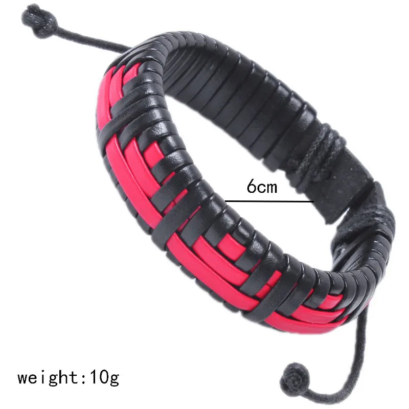 hip-hop color block pu leather knitting men's wristband