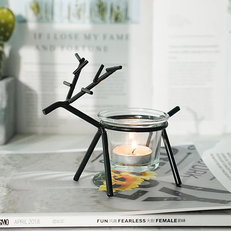 Classic Style Deer Iron candlestick Artificial Decorations
